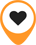 Orange logo with black heart