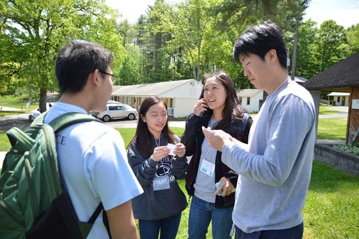 Four of people are talking.