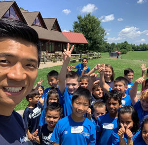 A guy with children.